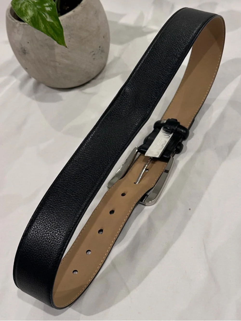 Michael Kors Black Leather Belt with Silver-Tone Buckle Genuine Leather Size S